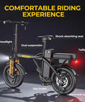 Compact Electric Dirt Bike For Adults With 14 Inch Tires, 48V Battery, 500W Motor, Foldable And Lightweight, side view with features