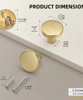 Dimensions detail of Brushed Brass Gold Mushroom Cabinet Knobs Set 25 Pack Zinc Alloy Drawer Handles For Kitchen Cabinets And Dressers, Rust Resistant, Premium Round Corner Pulls.