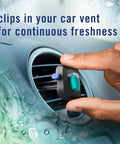 Smart Car Vent Freshener Long Lasting Odor Erasing Clip Set Intensity Low Or High Unstopables Crispy Road Ready Scent clip being attached to car vent.