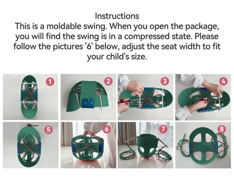 Assembly instructions for Toddler Swing With High Back Bucket Seat And 59 Inch Heavy Duty Iron Chains showing step-by-step setup process