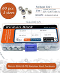 Premium 304 Stainless Steel Metric Nylon Insert Lock Nuts 60 Piece Assortment Kit M5 M6 M8 M10 M12 Sizes in storage box.