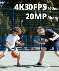 Child and adult playing basketball demonstrating Brave 4 Pro Action Camera Bundle With Waterproof Floating Grip And Accessory Kit Gear Up For 4K30 Video And 20MP Photos With Electronic Image Stabilization 131 Feet Underwater Depth 5X Zoom Dual Touch Screens WiFi Remote Helmet Carry Bag capabilities.