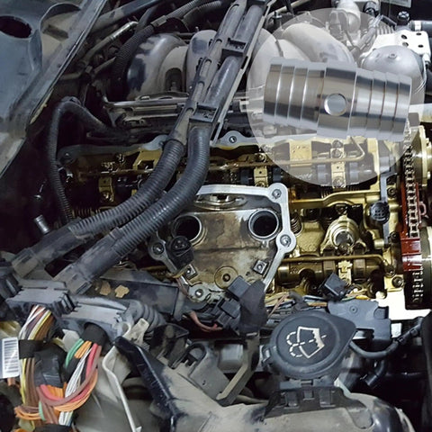 Engine bay with 1-1/4 Inch Radiator Hose Barb Coupler with 1/8 Inch NPT Steam Port, LS swap cooling system integration
