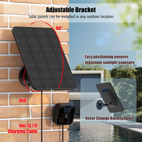 Five Pack 4W Solar Panel Kit For Blink Outdoor Cameras 2K Plus 4th Gen And 3rd Gen XT3 XT2 mounted on wall with cable