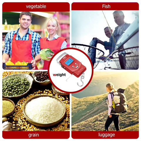 Digital Luggage Scale 110 Lb With Tape And Stainless Steel Hook Ultra Accurate For Travel And Fishing A Super Handy Weighing Tool For Baggage Or Gear Everyday Carry, red digital scale with hook