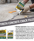 Waterproof Concrete Crack Filler And Sealant For Driveways Patios And Masonry, 20 oz package applied to crack in concrete floor.