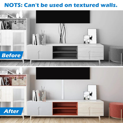 Before and after using TV Cord Hider 39 Inch Wall Cable Concealer Kit For Wall Mounted TVs Keeps Cords Tidy No Mess Hide 3 To 6 Cables