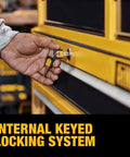 Person using key lock on Six-Drawer 41-Inch Tool Chest With 100-Lb Drawer Capacity, Heavy-Duty Mobile Storage Cabinet