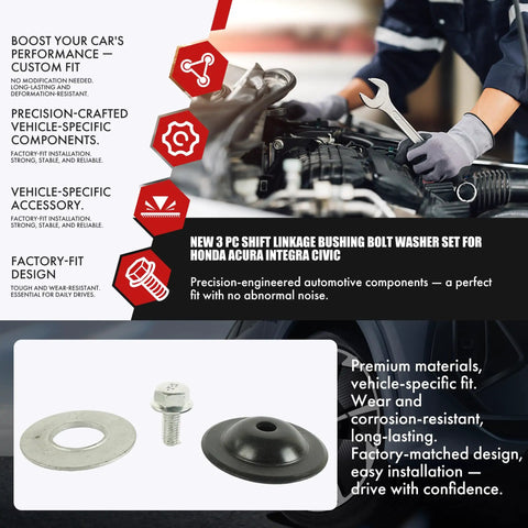 Honda Shift Linkage Bushing Bolt Washer 3 Piece Kit For Integra Civic Manual Transmission Repair Direct Replacement Hardware Set With Easy Install And OEM Grade Durability, bolt washer and bushing