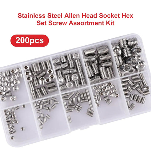 200 Piece Heavy Duty Stainless Steel Allen Head Grub Screws Set With Socket Hex Drive M3 To M8 304 Stainless Steel Assortment