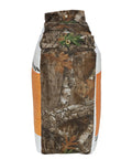 Edge view of the archery bag target with camouflage pattern, for crossbow, compound, and traditional bow practice, with easy carry handle.