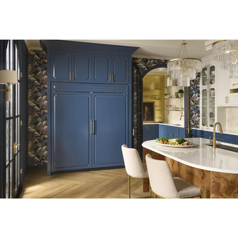 Kara 5 1/16 Inch Center To Center Bar Pull In Honey Bronze, Rugged Cabinet Hardware With Premium Feel, Built To Last, Smooth Grip, Lifetime Warranty, Elevates Kitchen And Bath Storage on blue kitchen cabinets