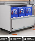 Built Like A Tank Heavy Duty Commercial Milk Cooler Refrigerator For Schools And Cafeterias With Smooth Heavy Duty Casters 12 Crate Stainless Steel Beverage Chiller ETL Certified solid storage with dual access doors