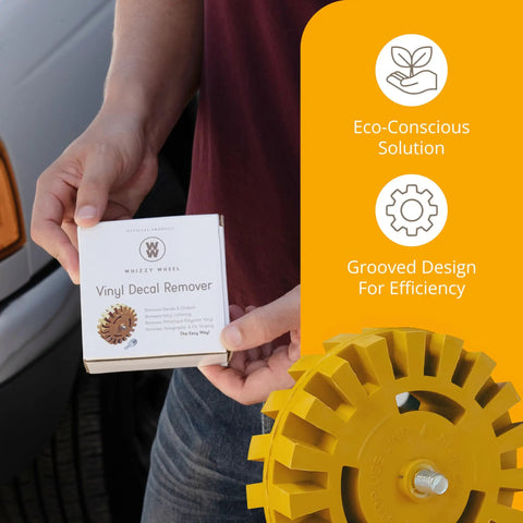 4 Inch Decal Remover Eraser Wheel For Cars And Boats Remove Stickers Adhesive Vinyl Pinstripes Glass Metal Emblems shown with packaging