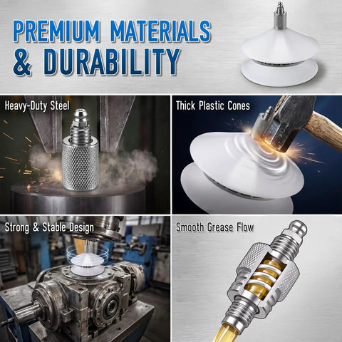 Wheel Bearing Grease Packer Tool showcasing heavy-duty steel, thick plastic cones, and smooth grease flow for fast lubrication.