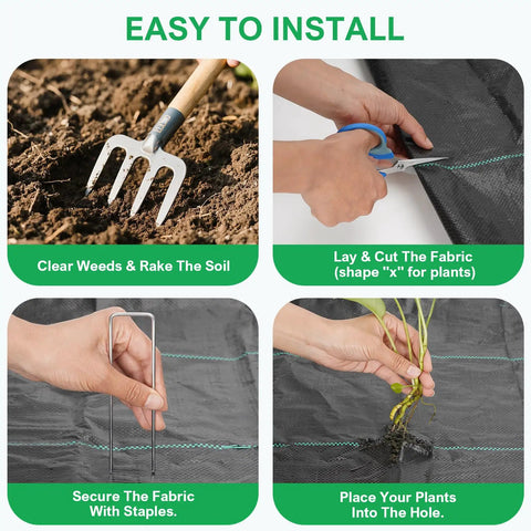 Steps to install Heavy Duty Weed Barrier Landscape Fabric 6 Feet By 300 Feet Ground Cover Mat 3.2 Oz Permeable Woven Geotextile