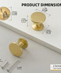 10 Pack Brushed Brass Cabinet Knobs Round Gold Drawer Knobs Kitchen Cabinet Handles Solid Zinc Alloy Pulls For Bathroom Dresser Hardware Beefy Durable Smooth Satin Finish Easy Install Timeless Modern Kitchen Update, size diagram with screws