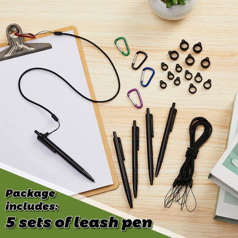 5 Sets 24 Inch Pen Leash Tether For Clipboard Lanyard Holder Anti Lost Pen Holder With Silicone Ring Stylus Tether Black