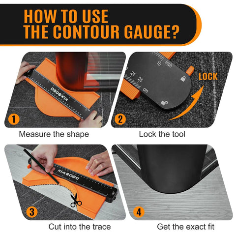 Contour Gauge With Lock Dual Size 5 Inch And 10 Inch Profile Duplicator being used to measure and duplicate a shape for woodwork.