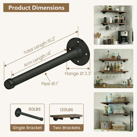 Heavy Duty Pipe Shelf Brackets 8 Pack 14 Inch Black Iron For Wood Wall Mount Floating Shelves Kit With All Hardware Included Supports 60 Lbs Per Bracket And 120 Lbs Per Pair DIY Pipe Shelves