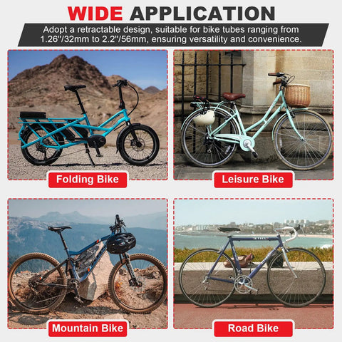 Various bike types for use with Bike Repair Stand Wall Mount Workbench Rack Clamp Height Adjustable For Road And Mountain Bikes Sturdy Iron