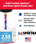 Spektra Extreme Tool Life Coated Down-Cut Ball Nose Router Bit shown with branding and USA flag