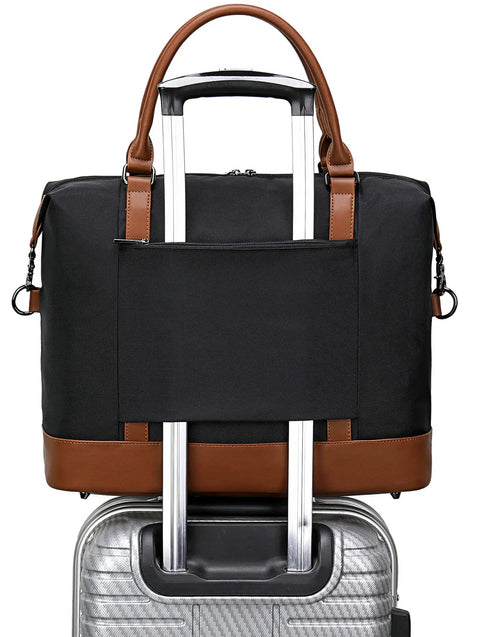 Weekender Travel Bag For Women, Canvas Duffel Tote With Water Resistant Oxford Fabric, 16.2 X 14.5 X 8 Inches on luggage