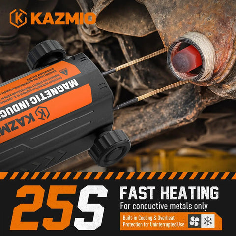 1500W Magnetic Induction Heater Kit For Busting Stubborn Nuts And Rusted Bolts Includes Twelve Copper Coils And Tough Carrying Case in use on a rusted bolt.