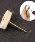 Mini Wool Felt Polishing Brush Wheel Set 40 Pc 1 Inch Wool Felt Grinding Buffing Heads 3mm Shank close-up and usage view.