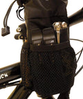 Bike Stem Bag With Insulated Pouch For Snacks And Water Bottle Storage, mounted on bike handlebar, fits 32oz bottles and tools.