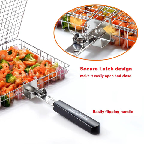 Stainless Steel Grill Basket For Outdoor Grilling Large Portable Rack For Meat Fish And Vegetables With Removable Anti Slip Handle