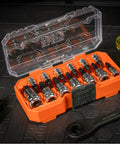 Knurled Torx Bit Socket Set T8 Through T60 For 1/4, 3/8 And 1/2 Inch Drives shown in MODBox case, 13-Piece Workhorse Kit.