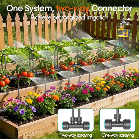 Drip Irrigation Kit With Smart Water Timer For Garden Yard And Greenhouse, 98 Feet Half Inch Hose, 20 Adjustable Copper Nozzles setup