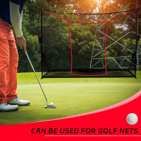 Golfer putting with Golf Practice Net Extender Attachment For 7 Or 10 Ft Nets With High Impact Hitting Target Frame visible