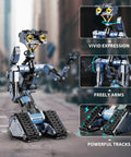 Johnny 5 Robot Building Set With Remote Control 1176 Pieces rechargeable STEM figure with tracks, arms, and vivid expression