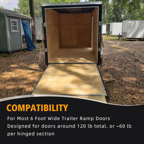 Heavy Duty Ramp Door Spring Kit For 6 Foot Wide Cargo Trailers With 60 Lb Torsion Spring, Cables And Drums shown in use