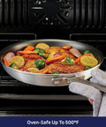 Heavy Duty 12 Inch Nonstick Frying Pan With Slick Release Coating Built Like A Tank For Family Portions And Fast Weeknight Grub No Sweat Cooking Or Cleanup Just Slap Meats And Veggies In For Solid Eats with roasted chicken and vegetables in oven.
