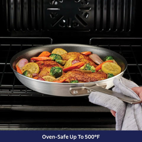 Heavy Duty 12 Inch Nonstick Frying Pan With Slick Release Coating Built Like A Tank For Family Portions And Fast Weeknight Grub No Sweat Cooking Or Cleanup Just Slap Meats And Veggies In For Solid Eats with roasted chicken and vegetables in oven.