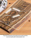 Two In One Cutting Board Template With Juice Groove, Laser Cut Acrylic Router Template For Cutting Boards Charcuterie Boards And Serving Trays, USA Made, Large 17 3/4 By 10 3/4 Inches, Crystal Clear Visual Aid For Centered Grooves And Pro Style Results on wood surface.