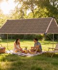 90 Percent Shade Cloth With Grommets For Pergola Cover over picnic setup in backyard, protects from sun, lets rain through.