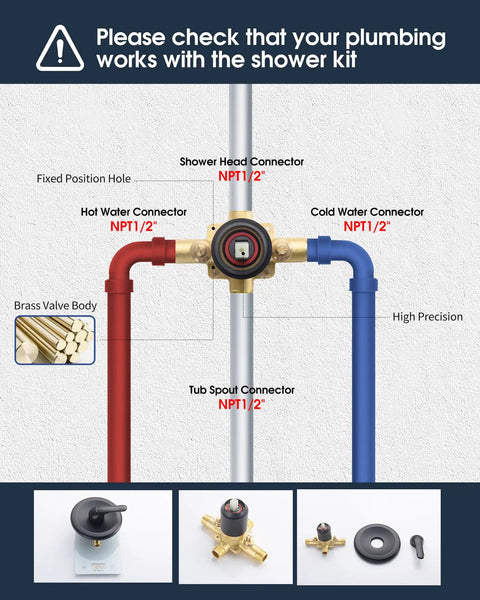Black Bathtub And Shower Trim System Style 9 for an easy bathroom remodel with valve connections highlighted.