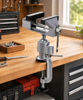 3 Inch Table Vise With Swivel And 360 Degree Tilt, Handy Workhorse Vise for workbench, cast aluminum frame, steel jaws