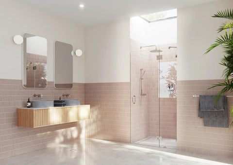 Frameless Shower Door Hinge With EnduroShield Glass Coating, Polished Brass Finish, 78 In By 43.75 In, Heavy-Duty Glass Enclosure Hardware for a Sleek, Leak-Free Shower in modern bathroom