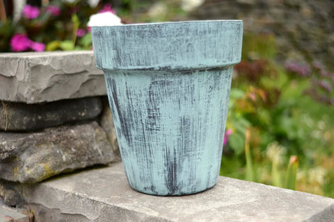 Flower pot painted with Bronze Metal Effects Water Based Reactive Modified Acrylic Paint With Real Copper And Zinc Particles Delivers Natural Rust Finish Over Time 1 Gallon Low VOC Nonflammable Dope Metallic Look For Furniture And Art Projects