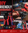 Premium Ferrule Crimping Tool Kit With Square Die Pliers And Auto Wire Stripper, 2000 Piece Connector Set In 8 Sizes For 0.5 To 10mm² Electrical Wires, Ultimate Gigga Gear For Electricians And DIY Gurus. DIY-friendly ferrule crimping tool kit with square die pliers, auto wire stripper, and connector set for home electrical repair.
