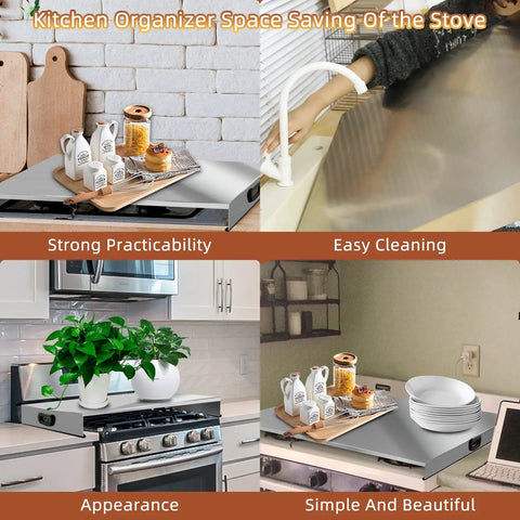 Stainless Steel Stove Top Cover Noodle Board Kitchen Organizer For Gas And Electric Stoves Expands Counter Space And Doubles As A Cutting Board Sink Cover 30 By 22 By 3 Inches Silver with decor and plants in various settings