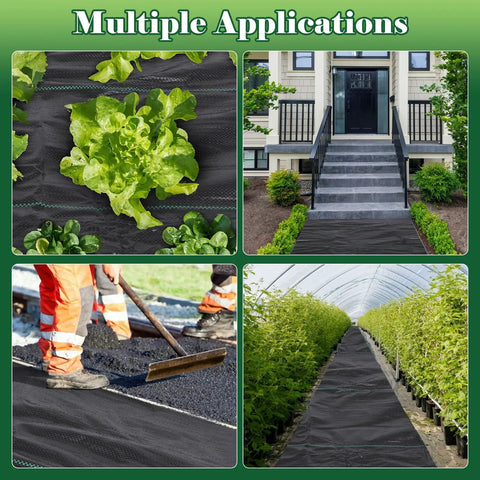 Heavy Duty Landscape Fabric Ground Cover For Gardening Weed Barrier Geotextile Mat 3.2 Oz 4 By 100 Ft Roll With 30 U Shaped Stakes Two Pack 4 By 50 Ft Ideal For Gardens Paths And Raised Beds used for multiple applications including gardens and driveways.
