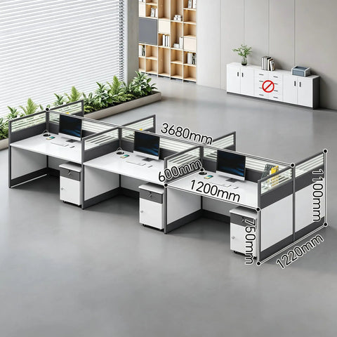 Boss Tier Modular Office Cubicle Workstation Desk Featuring Tempered Glass Privacy Panels And No Stress Usb Charging Hub Plus Lockable Rolling Storage Cabinet With Sleek Cable Management For Seamless Team Collaboration in modern office layout.
