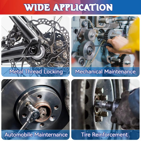 blue red thread locker set application in metal, mechanical, automotive, tire maintenance