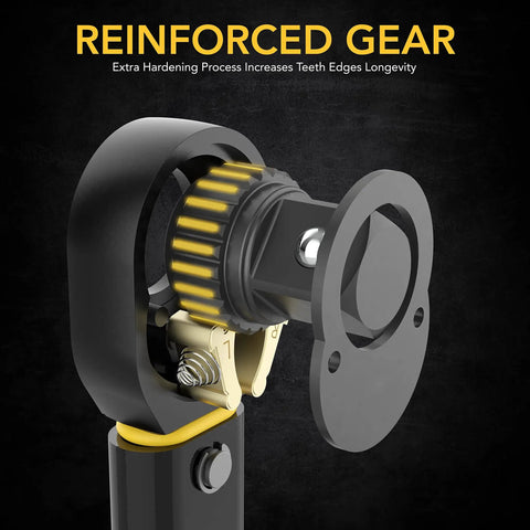 Reinforced gear head of Three Quarter Inch Drive Click Torque Wrench 30 To 300 Foot-Pounds, heavy-duty chrome vanadium material.